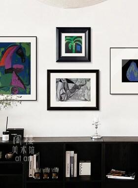 绿色棕榈 现代抽象派组合艺术装饰画 中古L风客厅玄关沙发背景挂