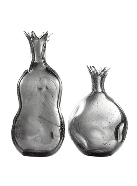 新中式创意石g榴玻璃花瓶灰色透明客厅现代摆件餐桌装饰品水培花