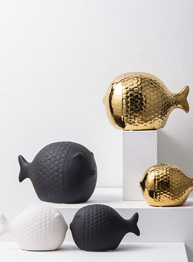 简约可爱鱼陶瓷摆件创意胖头鱼卧室儿童J房书房摆设电视柜酒柜饰