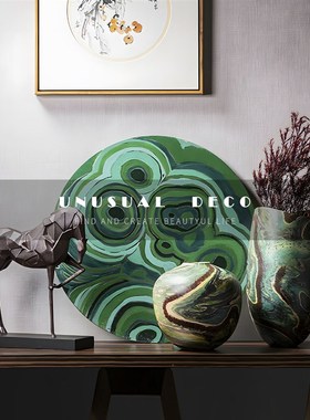 UNUSUdAL 绿色新中式风敦煌色系花器几何马摆件样板房客厅软装组