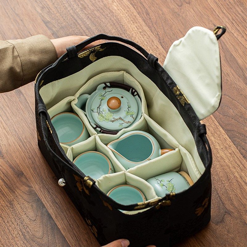 喜上眉梢天青汝窑中式布包旅行y茶具套装便携式户外简约功夫泡茶,餐饮具,旅行茶具,淘宝优惠券,粉丝福利购,淘宝优惠卷