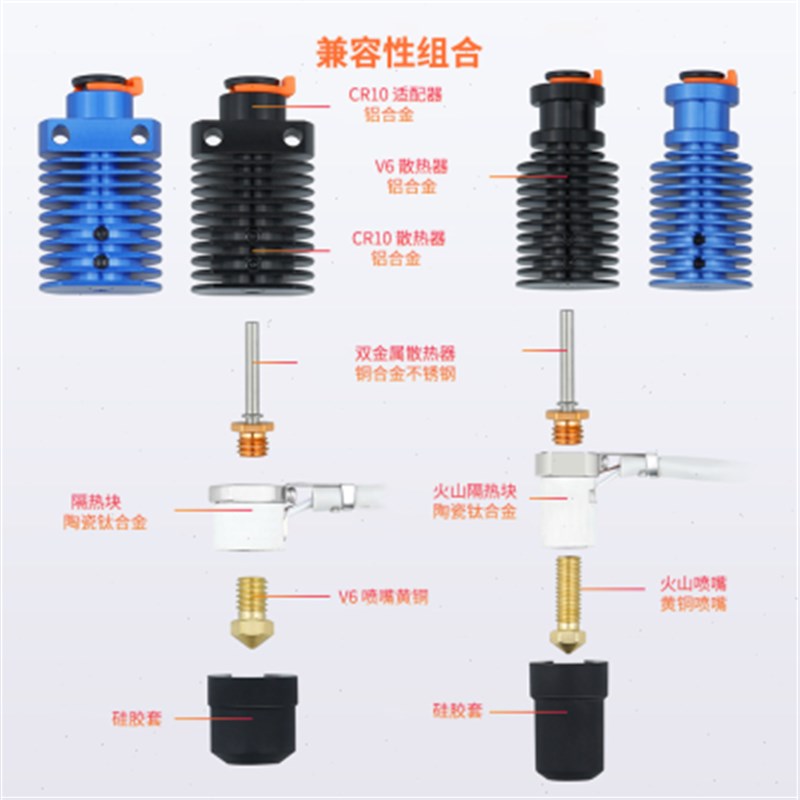 3D打印机d配件V6热端陶瓷加热块套件 24V60W陶瓷环形加热芯 耐温
