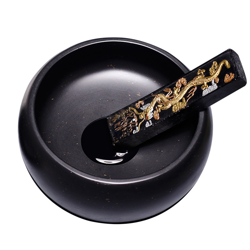 安徽带盖砚台火锅砚 老坑端砚天然原石磨墨条加盖砚台书法专用墨