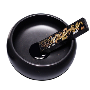 安徽带盖砚台火锅砚 老坑端砚天然原石磨墨条加盖砚台书法专用墨