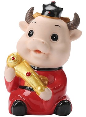 陶瓷小火彩工艺品卡m通动物小牛摆件家居办公室桌面招财装饰品摆