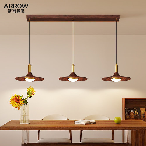 箭牌中古风餐厅吊灯三头胡桃木色