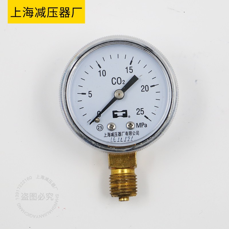 YCO2-50 0-25MPA二氧化碳压力表二氧化碳减压器表头上海减压器厂