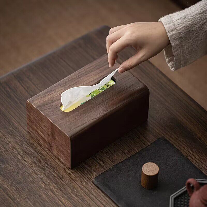北美黑胡桃木纸巾盒实木收纳中式客厅高级感酒店木头抽纸盒木质