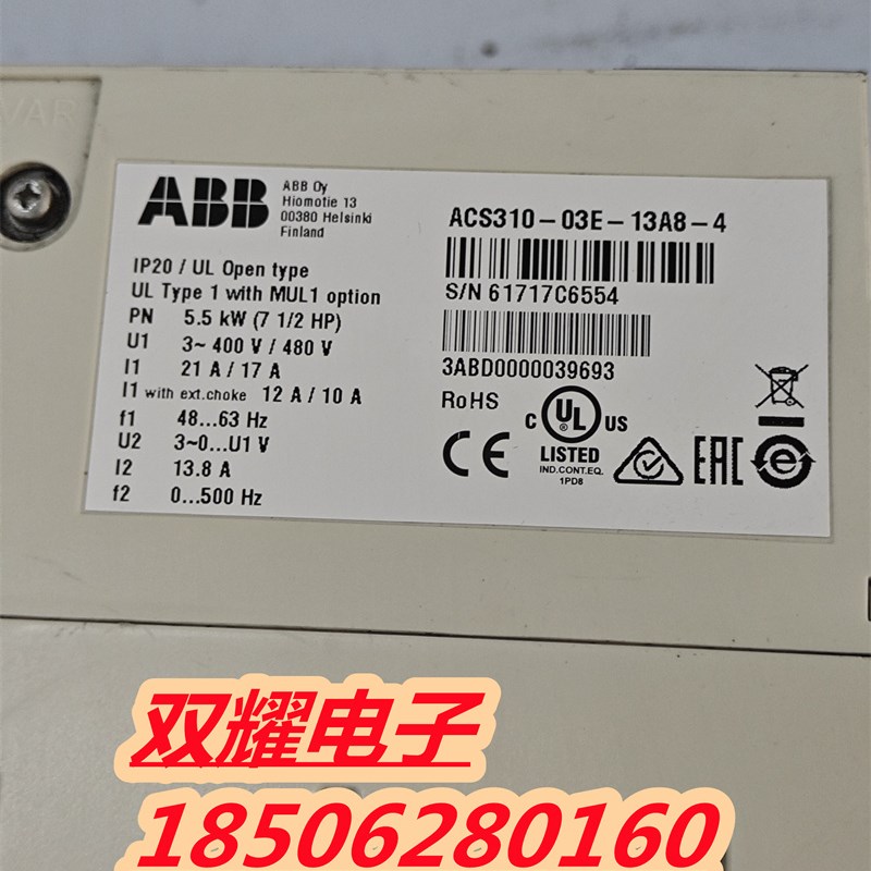 ABB变频器 ACS310-03E-13A8-4 5.5KW 380v 质量保证功能包好现货