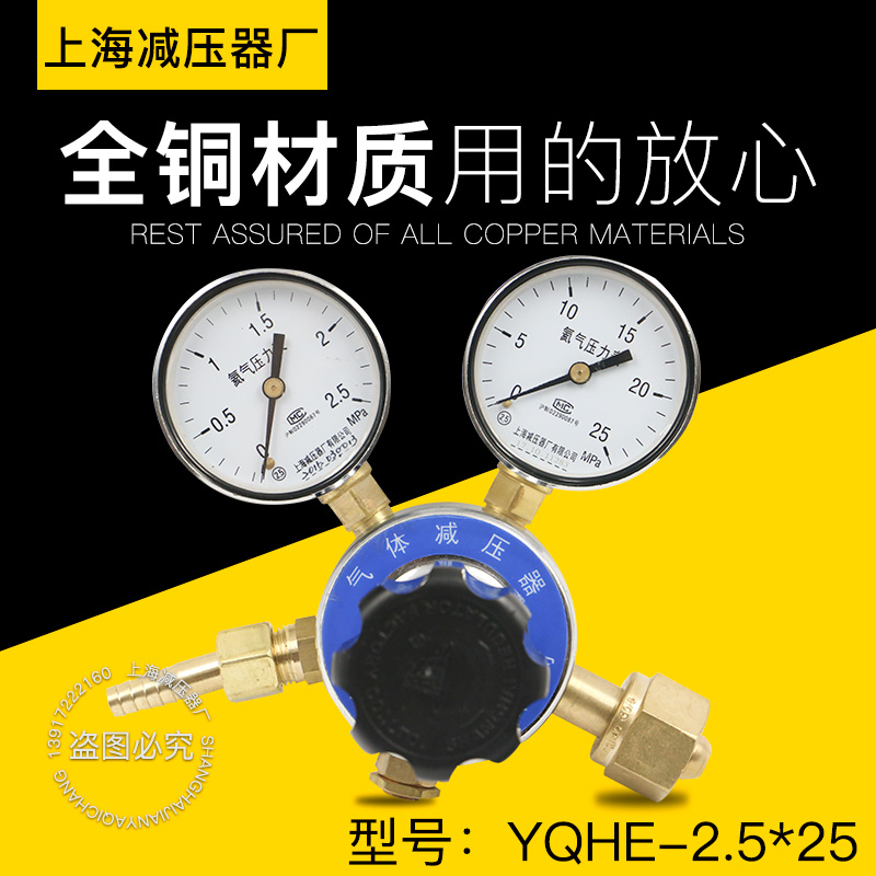 YQHE-6 2.5*25MPA氦气减压器调压阀压力表钢瓶减压器上海减压器厂