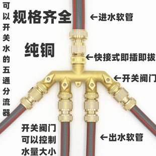 3分4分5分6分纯铜软水管开关五通阀门四通分流器奶嘴配件快速接头