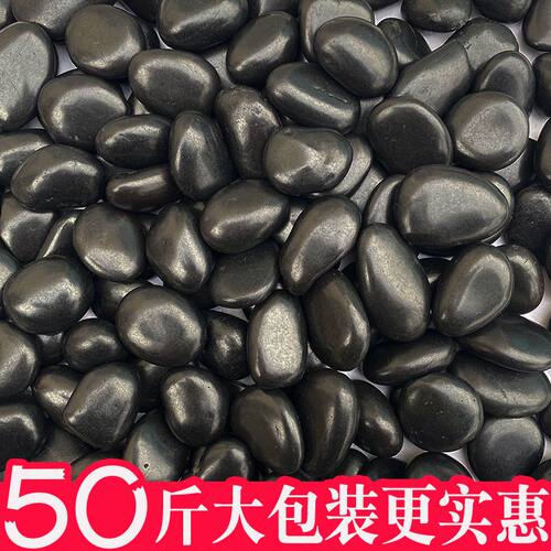 50斤抛光黑色鹅卵石雨花石庭院花园造景铺路铺地天然黑石头石子