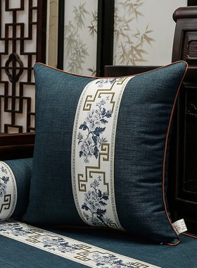 新中式红木沙发垫深蓝色罗汉床垫子五件套实木沙T发坐W垫套红色喜