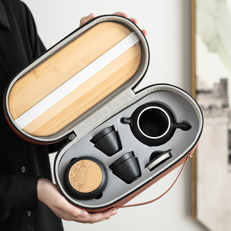 记今朝《旅d行茶具》黑陶整套便携式收纳茶壶茶杯家用简约套装