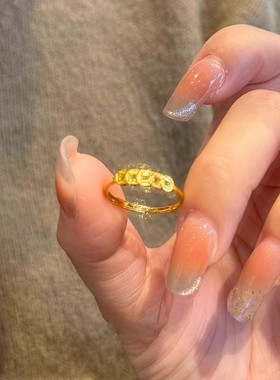 沙金不掉色五帝钱币戒指女新中式