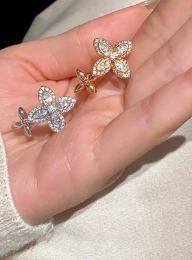 法式菱花戒指可开口调节满钻轻奢