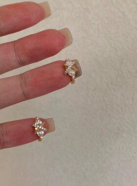 中古金色爆闪交叉仿马眼石耳扣女