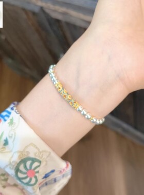 新中式蓝色花朵圆珠漫云吞吞手串