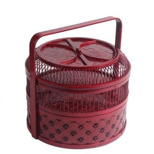 竹篮子结婚食盒特色竹编提篮竹子制品月饼礼品篮红色喜盒收纳篮