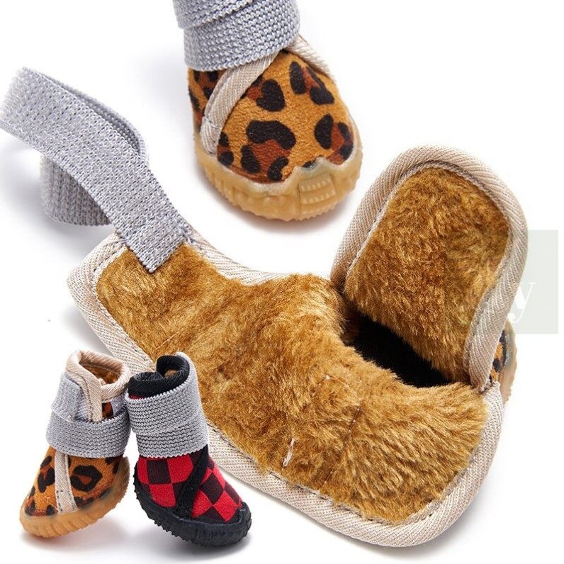 小狗冬季雪地靴防水防滑牛筋底4只装加绒护脚暖冬小型犬棉鞋子