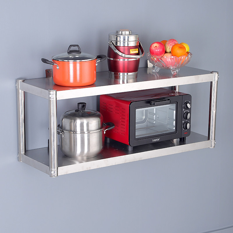 厨房不锈钢置物架上墙置物架放锅碗架子盘调料架两层微波炉烤箱架