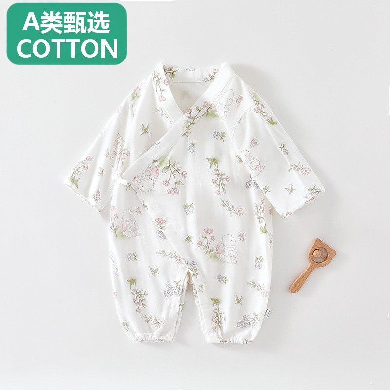 A类甄选婴儿衣服夏季连体衣长袖竹棉纱布新生儿哈衣和尚服A类安全