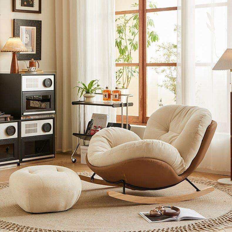 奶油风客厅摇摇椅成人阳台家用休闲躺椅轻奢网红卧室单人懒人沙发