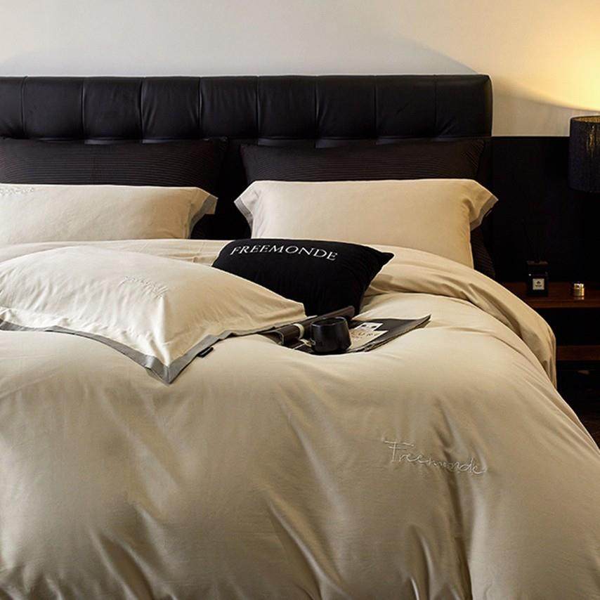 现代简约风纯色100S天丝棉磨毛床单四件套全棉加厚被套罩床上用品