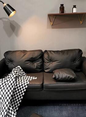沙发小户型出租房屋办公室服装店休息区接待双三人黑色皮沙发客厅
