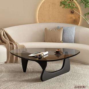 钢化玻璃茶几小户型客厅家用实木极简现代简约野口勇创意圆形茶桌