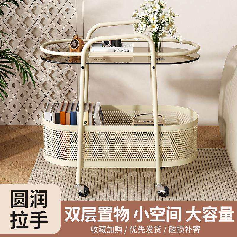 北欧钢化玻璃可移动沙发边几边柜简约现代床头侧边柜小茶几小推车