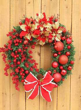 圣诞花环红色圣诞花红果花环前门家居派对装饰挂件门挂