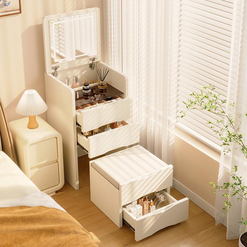 小型翻盖梳妆台现代简约收纳柜一体化妆台斗柜奶油风床头化妆桌子