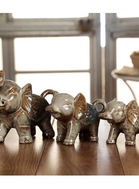 创意家居陶瓷摆设工艺品吉祥小象家居摆件三件套zkz0666陶瓷工艺