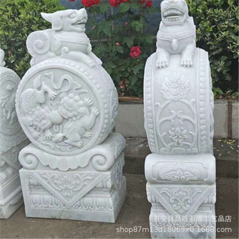 门口摆件石头门当户对抱鼓石石雕门墩一对汉白玉家用仿古青石石鼓