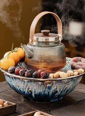 秦艺围炉煮茶器具家用煮茶器室内玻璃泡茶壶煮茶壶烤茶电陶炉套装