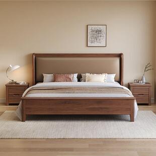 2025新品金丝胡桃木实木床主卧大床双人1.8x2米现代简约1.5米软靠