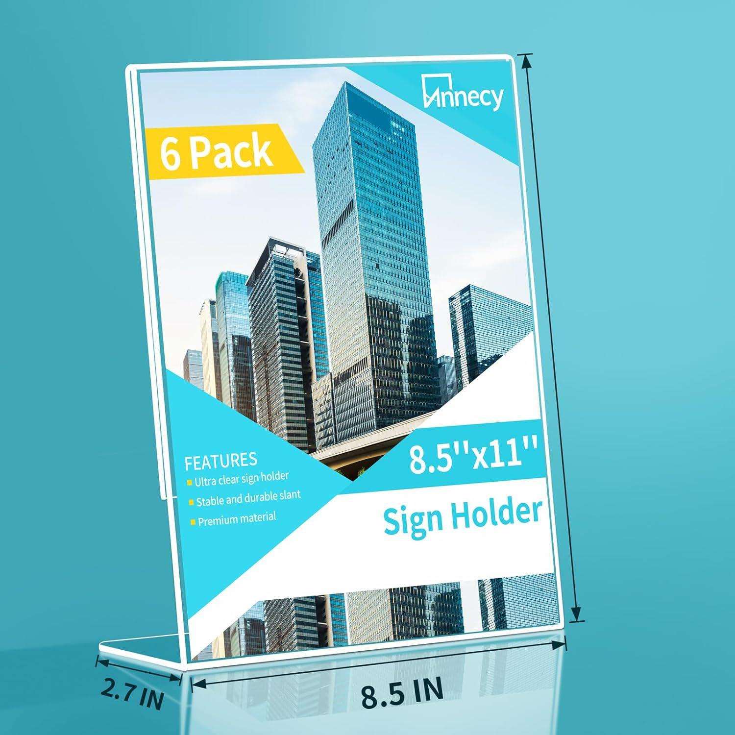 6件装亚克力标志夹垂直倾斜背面透明相框展示架传单文件架