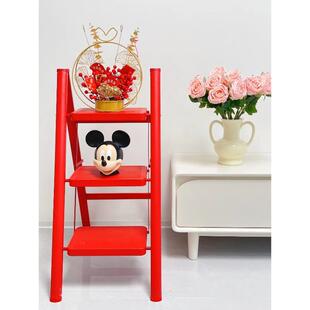 乔迁喜庆步梯红色便携折叠登高梯人字型爬高梯置物架花架原田治梯