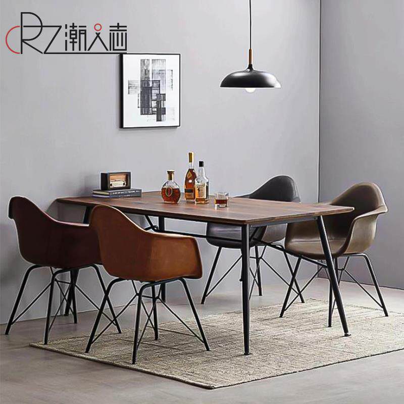 LOFT工业风复古餐桌椅组合家用小户型吃饭桌子休闲长方形实木桌子