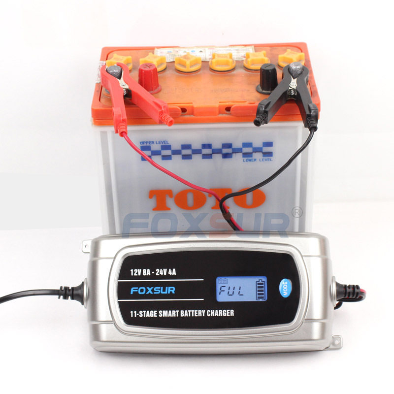 富可思12V8A24V4A汽车卡车电瓶充电器带液晶充电器