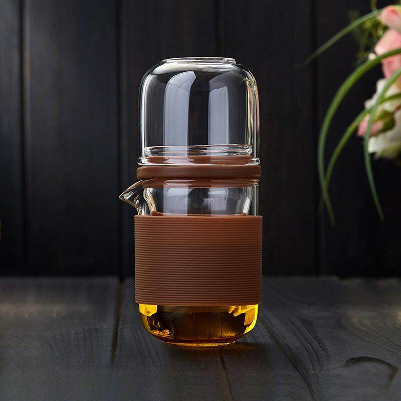 玻璃旅行茶具套装茶水分离户外便携功夫泡茶壶耐热一壶二杯快客杯