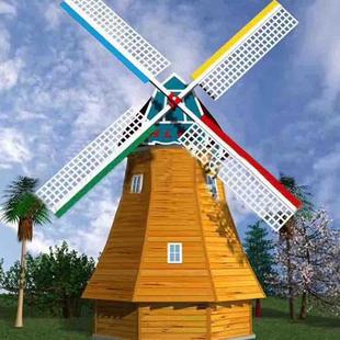 直销户外荷兰木质大风车户外防腐木钢骨架景区花海田园摆件