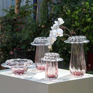 创意简约现代卷边口琉璃花瓶高级艺术感家居套组花盆果盘茶几摆件