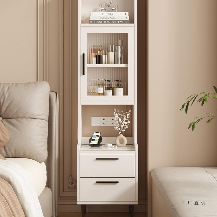 实木床头柜简约现代小户型高款家用卧室收纳柜极窄储物柜子置物架