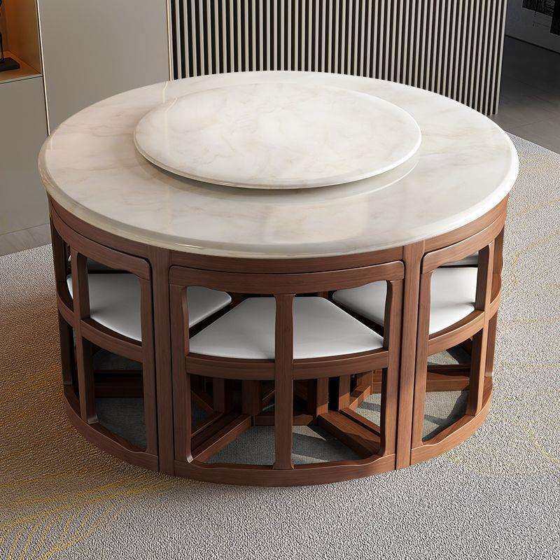 大理石餐桌椅组合现代简约伸缩家用饭桌小户型家具实木折叠圆桌子