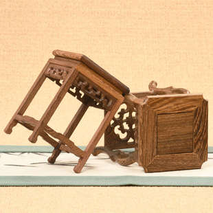 实木小花架迷你花瓶盆栽摆件玉石茶壶鸡翅木桌面置物托架底座花几