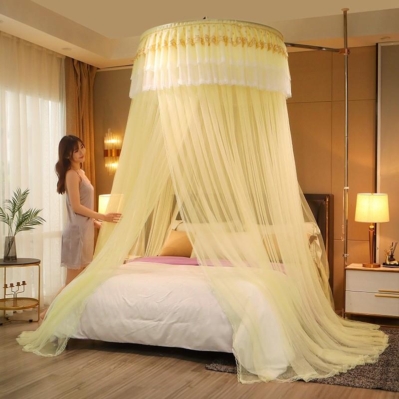 天地杆圆顶蚊帐带支架吊顶纹帐落地公主风1.2-2米床加密加厚床幔