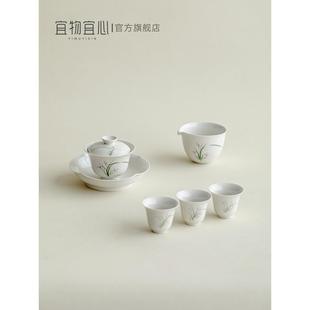 手绘兰花三才盖碗茶杯单个大号草木灰茶具陶瓷敬茶碗防烫家用泡茶