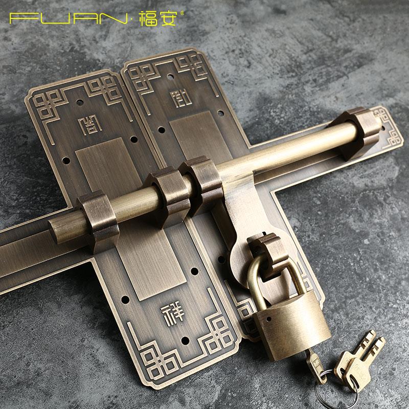 黄铜加厚大门插销中式彷古门锁老式木门古建覆古典庭院门栓插销